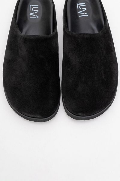 LuviShoes Space Black Suede Genuine Leather Closed Front Women's Slippers