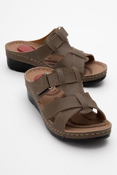 CCWAY AYAKKABI Cross Velcro Women's Flat Slippers Mink