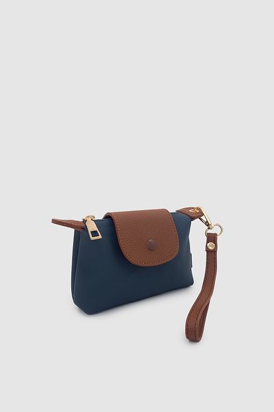 Wuclo Yulie Metal Accessory Detailed Zipper and Magnet Closure Parachute Fabric Women's Hand Wallet Navy Blue