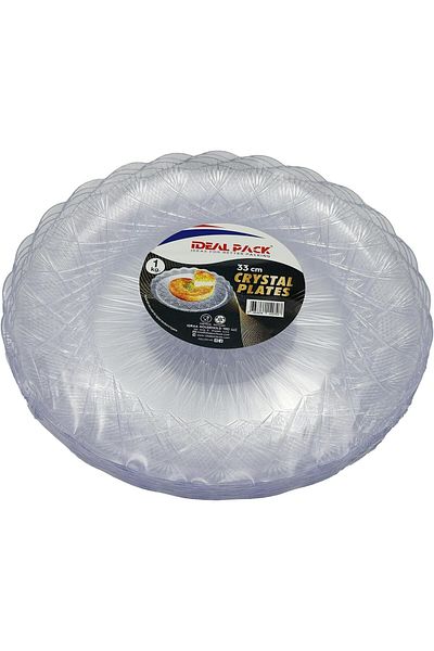 Ideal Pack Crystal-Look Plastic Plates – 33 cm | Clear, Elegant Disposable Plates | 1 Kg Bulk Pack