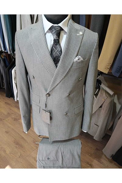 Ted Davıd Gray Striped Double-breasted Suit