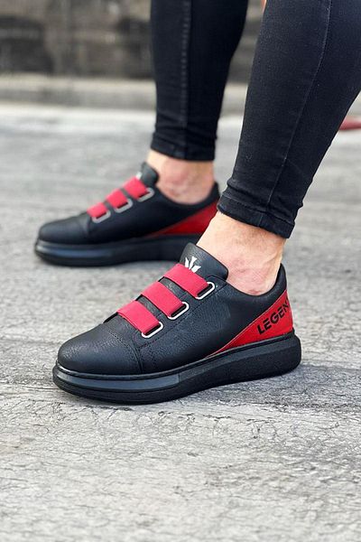 Celira Hs029 3 Band Legend Charcoal Red Thick Sole Casual Men's Shoes