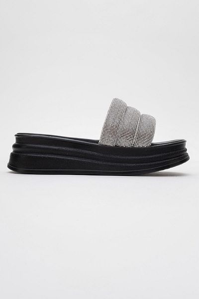 CCWAY AYAKKABI Women's Thick Stone Piping Slippers Black