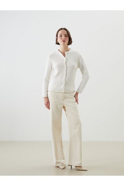LC Waikiki Crew Neck Textured Women's Knitwear Cardigan