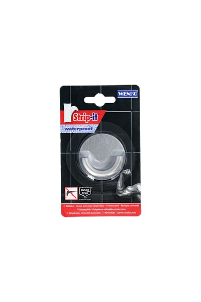 Wenko Strip-it Waterproof Stainless Steel Matt Finish Wall Hook Silver