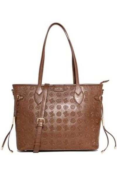 AMICA Zaila Embossed Monogram Design Tote Bag Suitable For Work/university/travel In Tan/brown