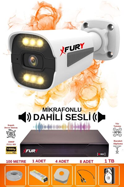 FURY 1 li Sesli 6 Warm Led Gece Renkli Görüş Su Geçirmez Güvenlik Kamerası Se...