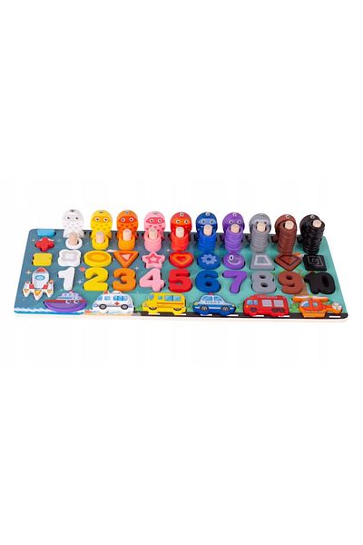 indiggo Joc Educativ din Lemn Montessori, 6 in 1, cu Cifre si Forme Geometrice, Joc de Pescuit Magnetic cu U