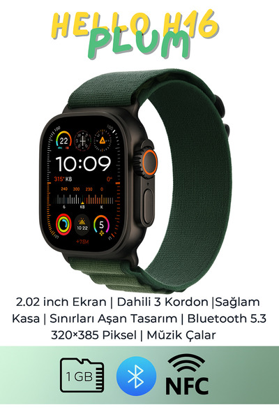 Hello Watch H16 Ultra Akıllı Saat 1GB RAM Dahili Hafıza | NFC | Bluetooth 5.3 | Müzik Çalar Hediyeli