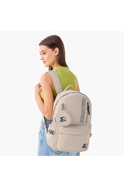 Starter Starter Logo Print Backpack with Adjustable Shoulder Straps and Pouch