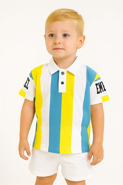 Motebarn Wear بدلة أطفال للأولاد باللون الأصفر والأزرق باللون الأبيض
