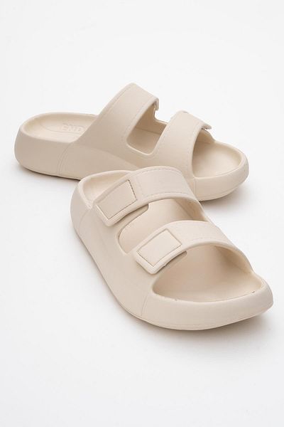 CCWAY AYAKKABI Women's Velcro Slippers Beige