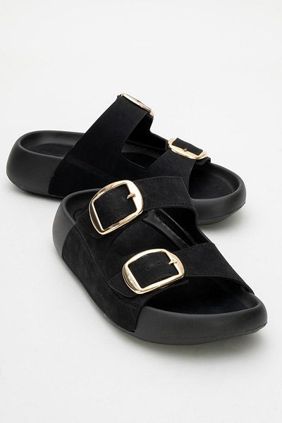 CCWAY AYAKKABI Women's Gold Buckle Slippers Black