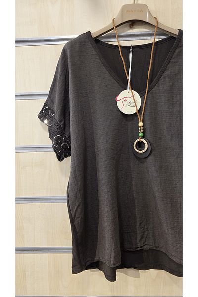 Park Moda Ιταλική μπλούζα με κολιέ με λεπτομέρεια από παγιέτες δαντέλα