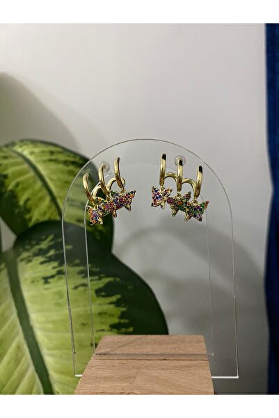 stainless steell Çoklu Görünüm Taş Detaylı Çelik Küpe