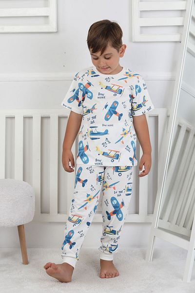 ZUZUNGA Short Sleeve Time to Fly Plane Patterned Boys Pajama Set