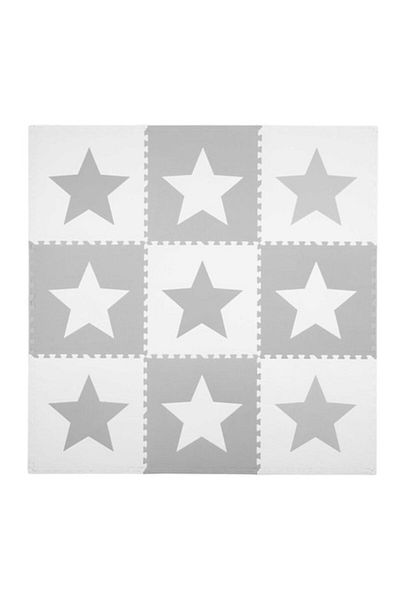 OEM EVA Foam Puzzle Mat, Big Star Pattern, 9 Large Tiles, Easy to Assemble, White/Grey