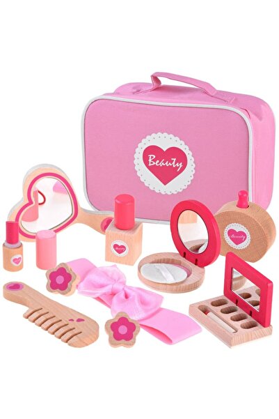 indiggo Σετ ομορφιάς για κορίτσια, τσάντα καλλυντικών, ξύλινη, περιλαμβάνει τσάντα με λαβή, φερμουάρ, ροζ