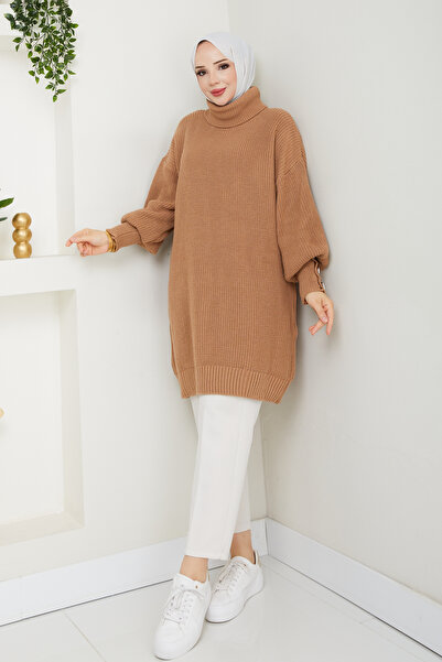 Pamuk Butik Women's High Neck Knitwear Sweater Dark Mink