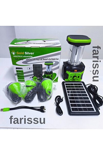 farissu Gold Silver GS-906 Solar Enerjili Şarjlı Fener – Bluetooth, Radyo, US...
