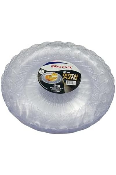 Ideal Pack Crystal-Look Plastic Plates – 33 cm | Clear, Elegant Disposable Plates | 1 Kg Bulk Pack