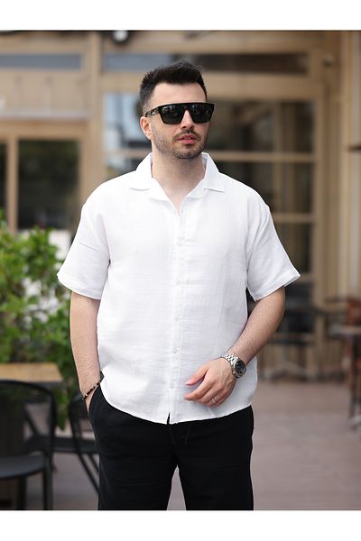 BASEL.CO Ανδρικό λινό πουκάμισο με κοντό μανίκι Relax Fit