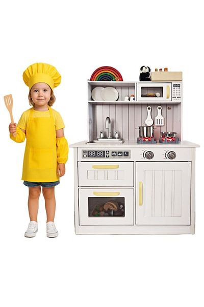 Smart Vibe Bucatarie pentru Copii din Lemn NorvegianCuisine, Arzatoare cu Lumini, Sunete,Alb Antichizat