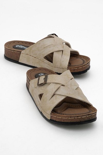 CCWAY AYAKKABI Women's Cross Velcro Sandals Beige