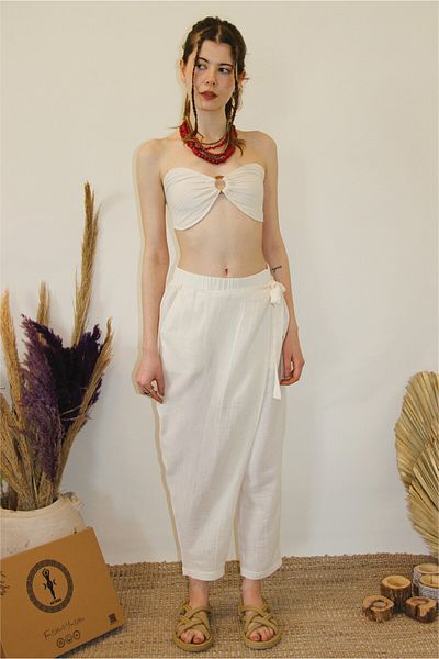ARİNNASİDE Capped Muslin Comfortable Pants with Side Tie Detail