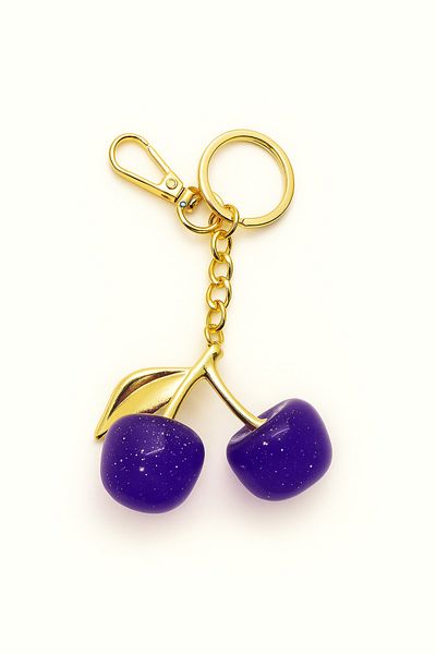 MakeWell Pink and Purple Colored Cherry Design Keychain Accessory