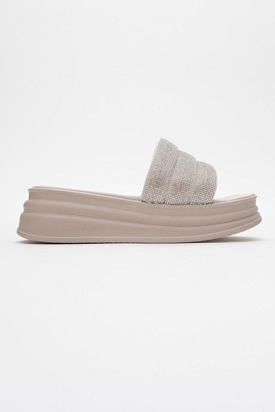 CCWAY AYAKKABI Women's Thick Stone Piping Slippers Beige