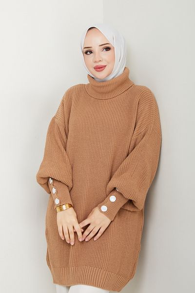 Pamuk Butik Women's High Neck Knitwear Sweater Dark Mink