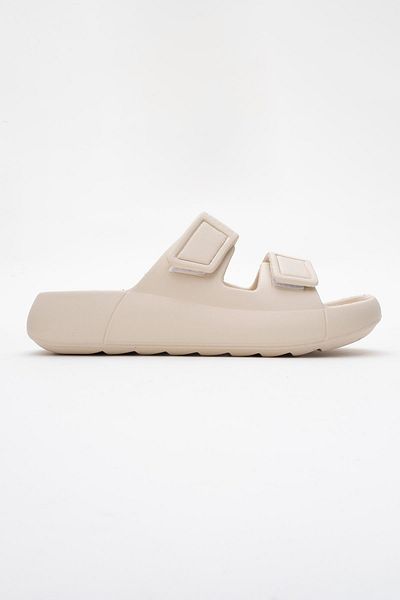 CCWAY AYAKKABI Women's Velcro Slippers Beige