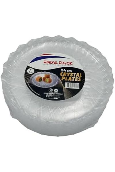 Ideal Pack Plastic Crystal Plates – 24 cm | Elegant Clear Disposable Plates | 1 Kg Bulk Pack | Pre