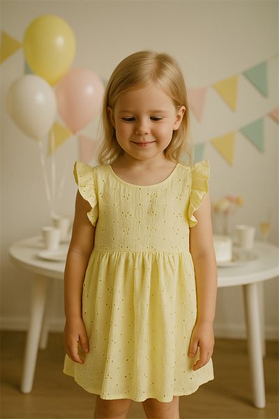 Motebarn Wear Girl's Laced Yellow Dress Yellow