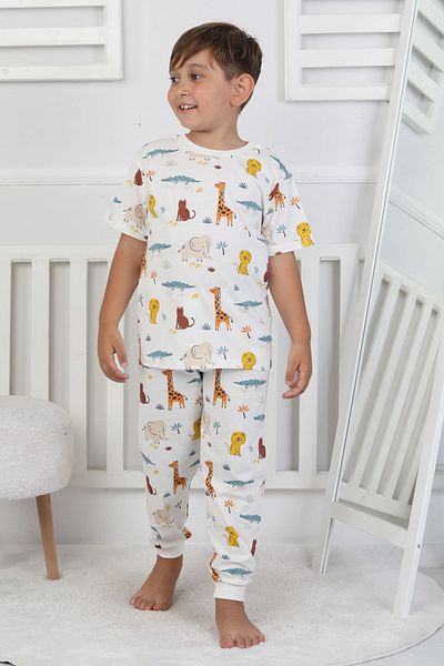 ZUZUNGA Short Sleeve Animal Print Patterned Boys Pajama Set