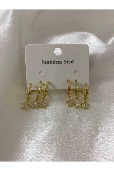 stainless steell Vintage Steel Earrings with Turquoise Stone Detail