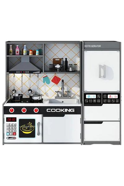 LITTLE ANGEL Kids Wooden Kitchen Set – Sleek Grey Pretend Cooking Playset With Accessories
