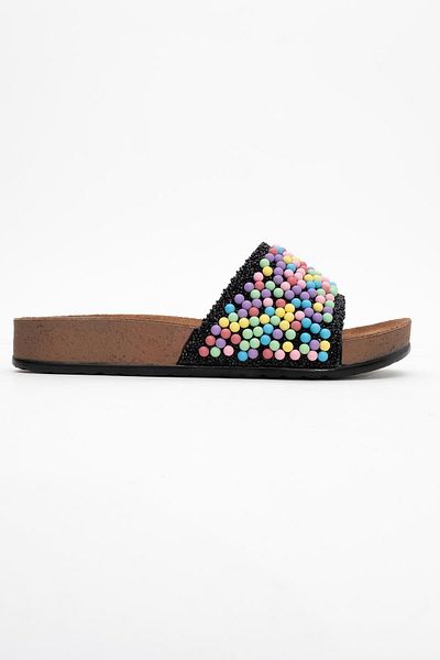 CCWAY AYAKKABI Women's Beaded Flat Slippers Multi