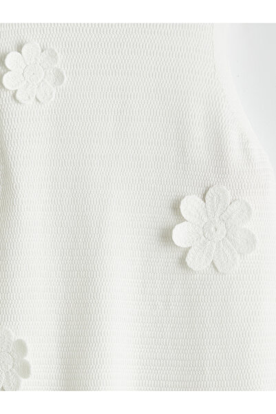 LC Waikiki Aplikované dívčí šaty s květinovým výstřihem