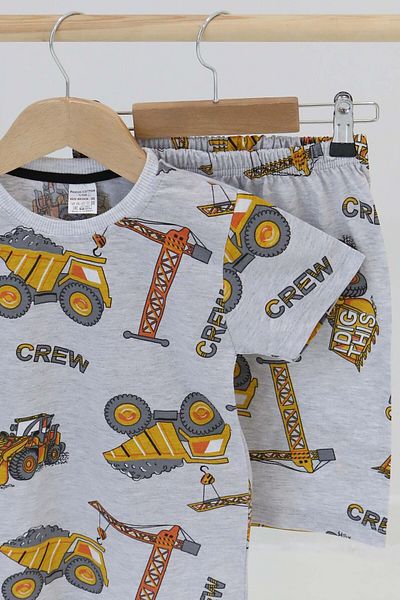 TOFİSA Boy's Gray Printed Shorts Suit - 27326
