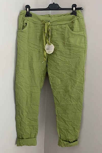 AYASOFYA OTANTIK Women's Italian Oil Green Tie Waist Lycra Skinny Leg Pants