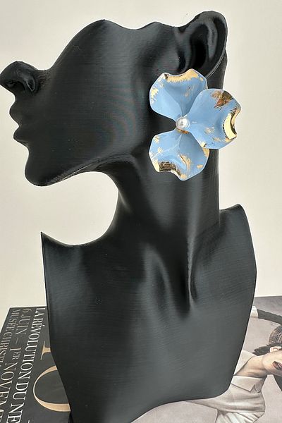 Modex Pearl Detail Blue Light Flower Earrings (5cm)