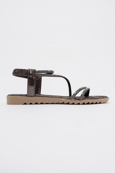 CCWAY AYAKKABI Woman's cross-stone sandal platinum