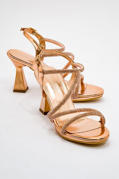 CCWAY AYAKKABI Cross Stone Women's Heeled Sandals Copper Mirror