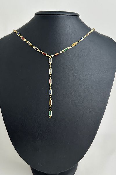 Modex Colorful Thin Rectangle Low-Cut Y Necklace (56cm)