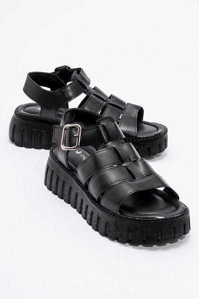 CCWAY AYAKKABI Women's Wide Piping Sandals Black