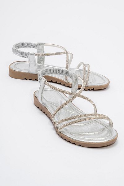 CCWAY AYAKKABI Women's Cross Stone Sandals Silver