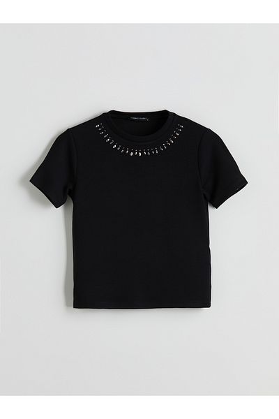 LC Waikiki Γυναικείο T-Shirt με λαιμόκοψη με πέτρες