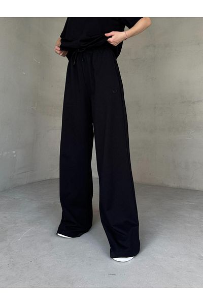 Cappmoda İnd-0052 Black Waist Tie Palazzo Trousers